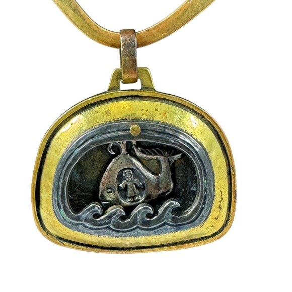 Jeep Collins Brass and Sterling Necklace Pendant Modernist Jonah and the Whale - Picture 2 of 7